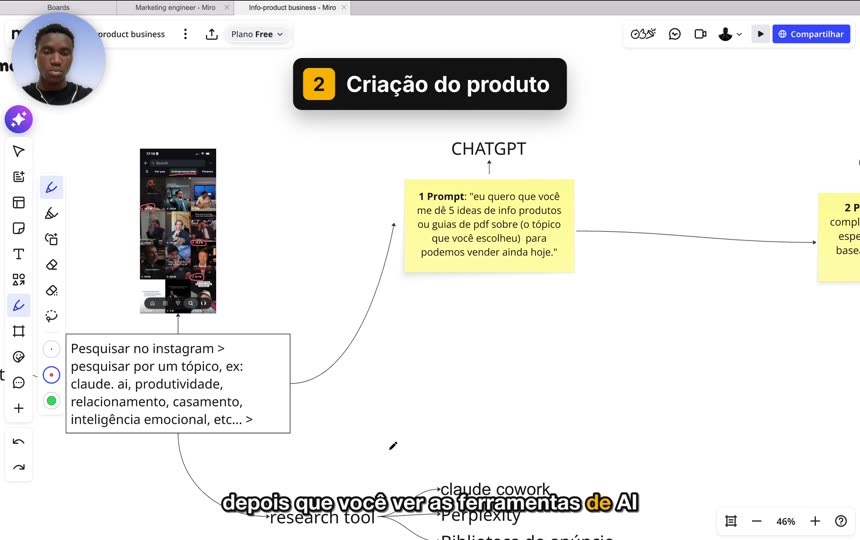 Capítulo «Criação do produto»: o prompt para pedir 5 ideias de infoprodutos